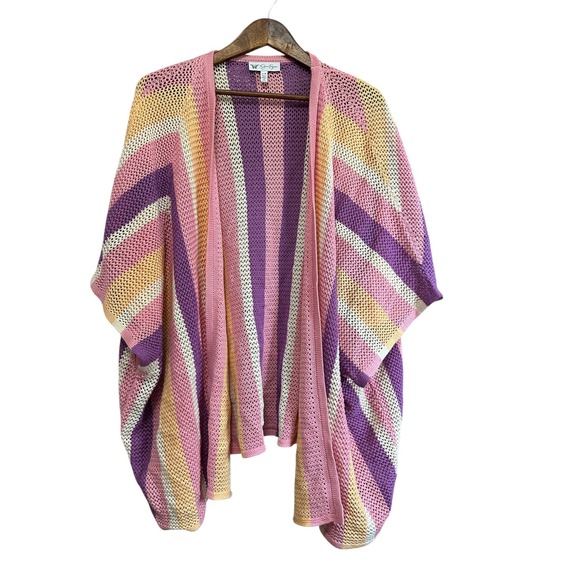 Jessica Simpson Knit Kimono Cardigan Open Front Striped Purple Pink S/M - Picture 1 of 6